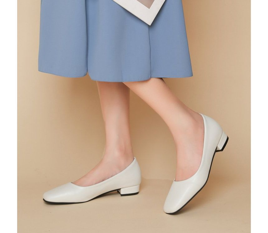 Pumps Square Toe Block Heel Plain Faux Leather