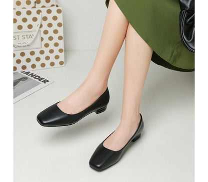Pumps Square Toe Block Heel Plain Faux Leather