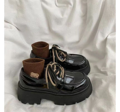 Lace-Up Leather Platform Faux Shoes