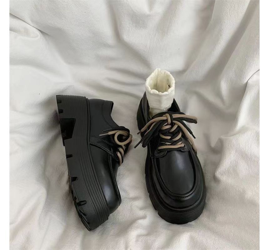 Lace-Up Leather Platform Faux Shoes