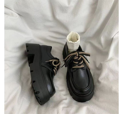 Lace-Up Leather Platform Faux Shoes