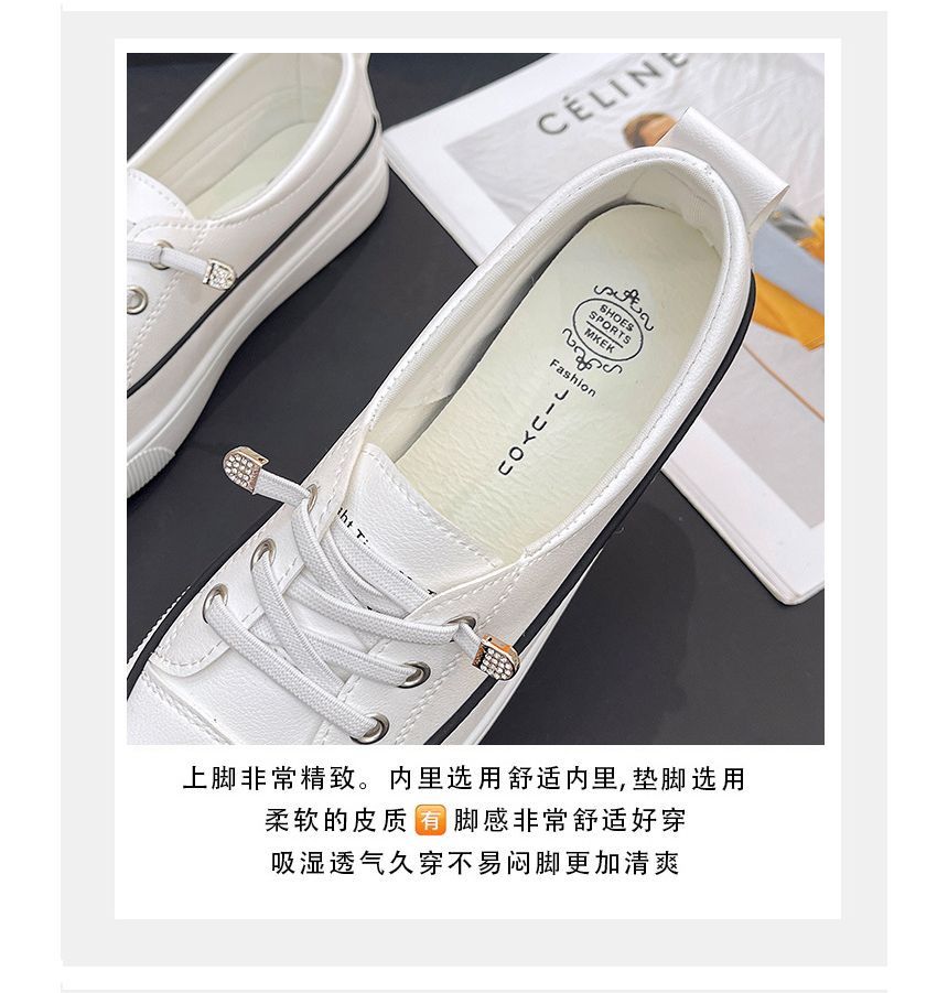 Platform Slip-Ons Faux Leather Trim Lace-Up Contrast