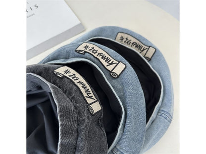 Hat Embroidered Lettering Beret Denim