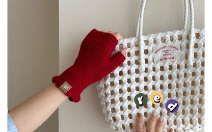 Applique Knit Fingerless Lettering Gloves