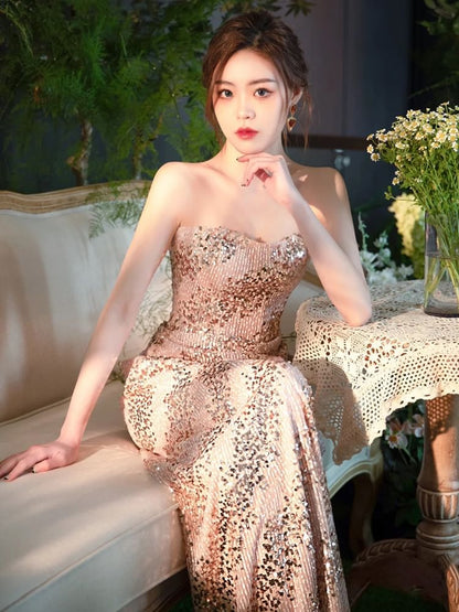 Sequin Sheath Tube Evening Gown