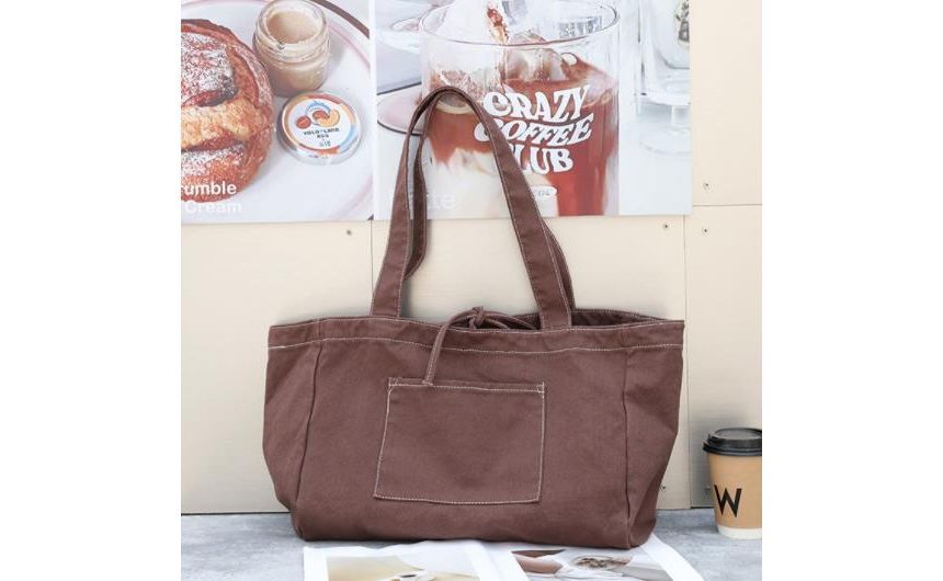 Contrast Stitch Canvas Tote Bag