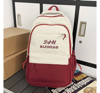 Two Tone Lettering Zip Backpack