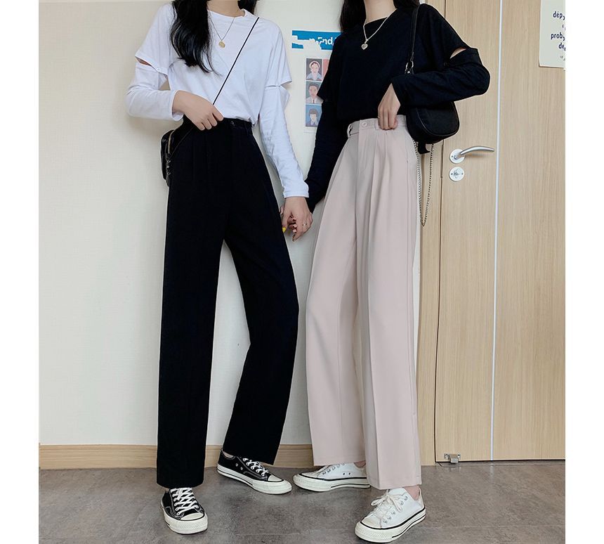 High Waist Plain Loose Fit Suit Pants