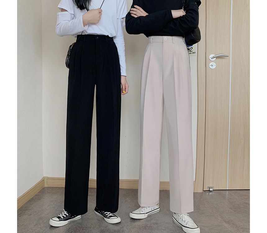 High Waist Plain Loose Fit Suit Pants