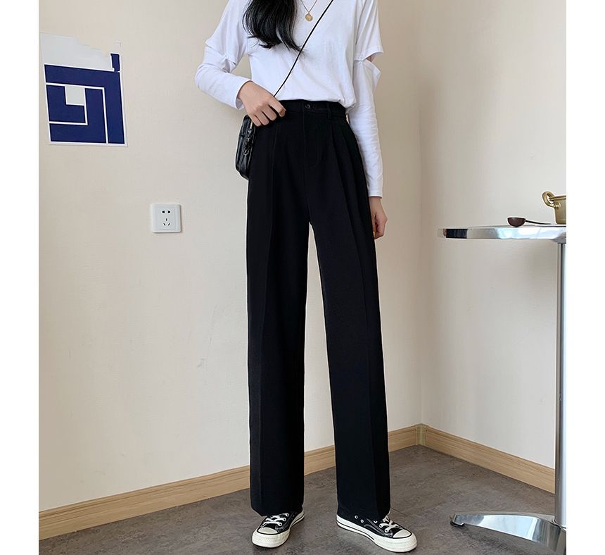 High Waist Plain Loose Fit Suit Pants