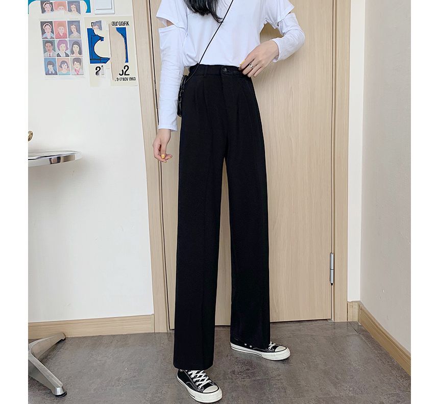 High Waist Plain Loose Fit Suit Pants