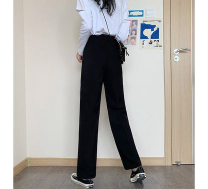 High Waist Plain Loose Fit Suit Pants