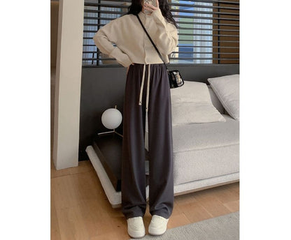 Heart Logo High Rise Drawstring Plain Wide Leg Sweatpants