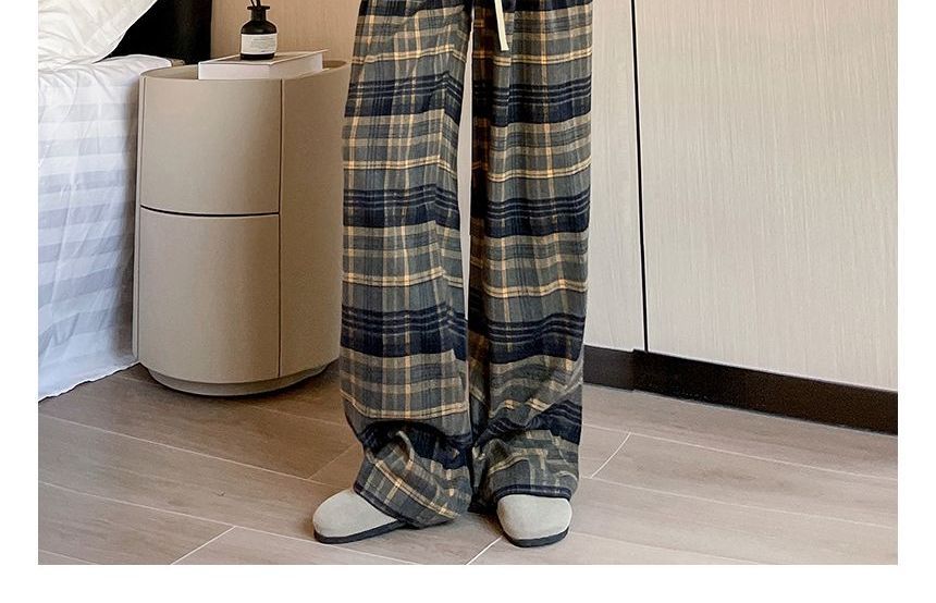 Plaid High Rise Wide Leg Drawstring Sweatpants