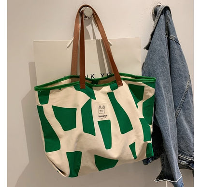 Sac fourre-tout en toile à imprimé géométrique appliqué