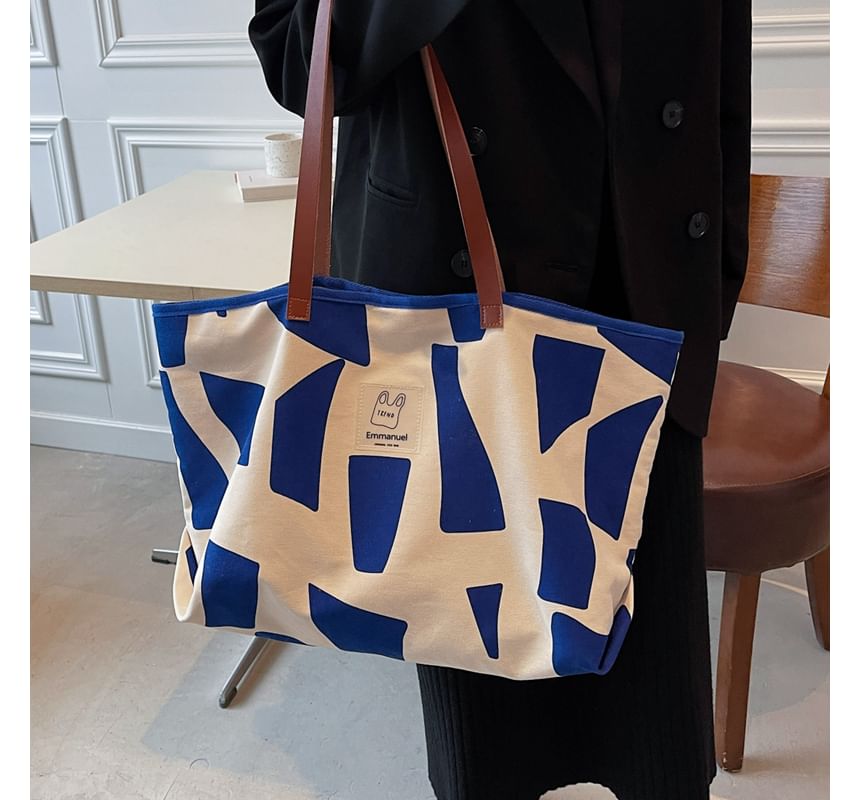 Sac fourre-tout en toile à imprimé géométrique appliqué