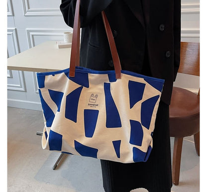 Sac fourre-tout en toile à imprimé géométrique appliqué