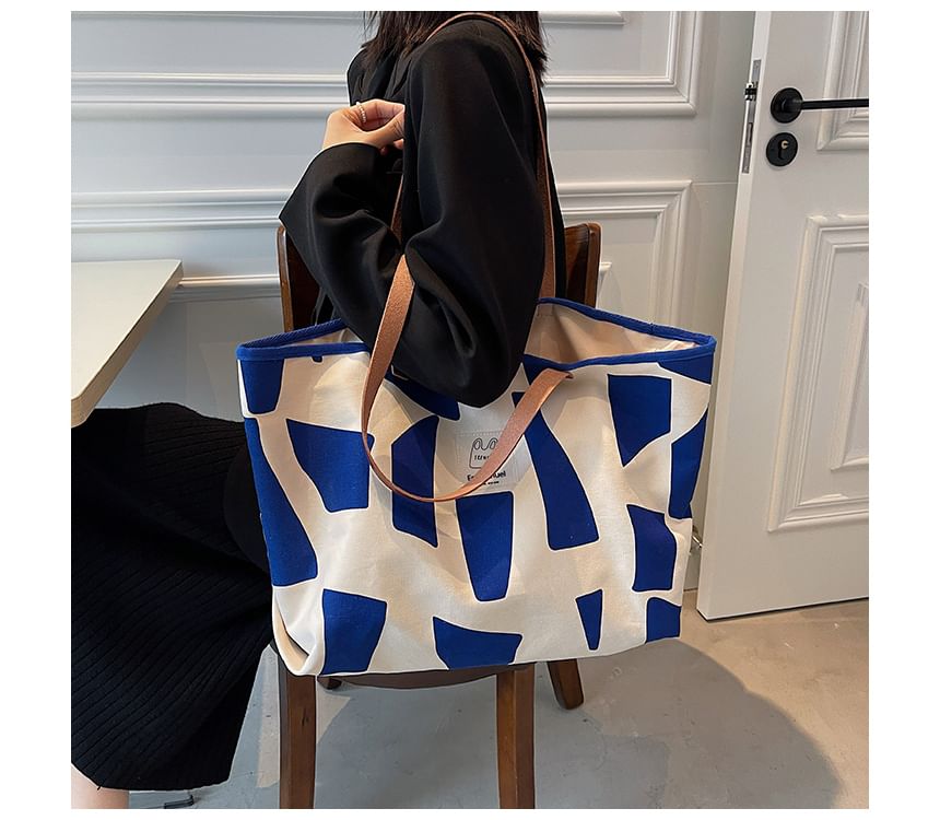 Sac fourre-tout en toile à imprimé géométrique appliqué
