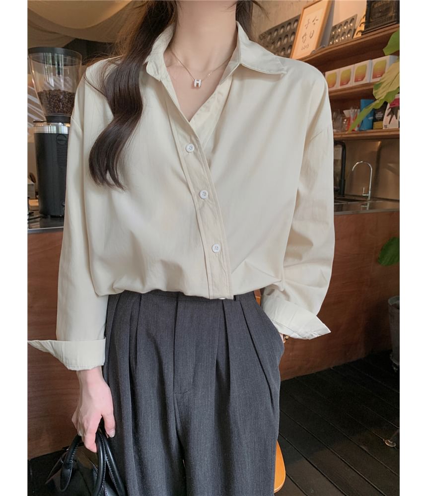 Long-Sleeve Asymmetrical Plain Shirt