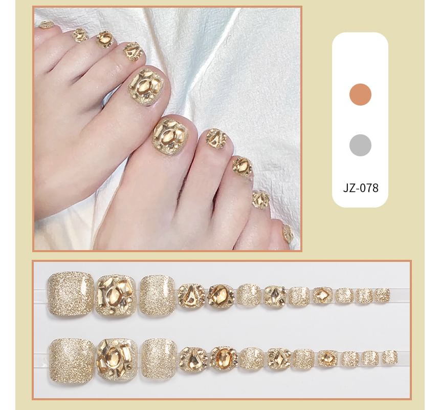 Rhinestone Faux Toe Press On Nail