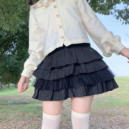 Mid Rise Plain Mini Tiered Skirt