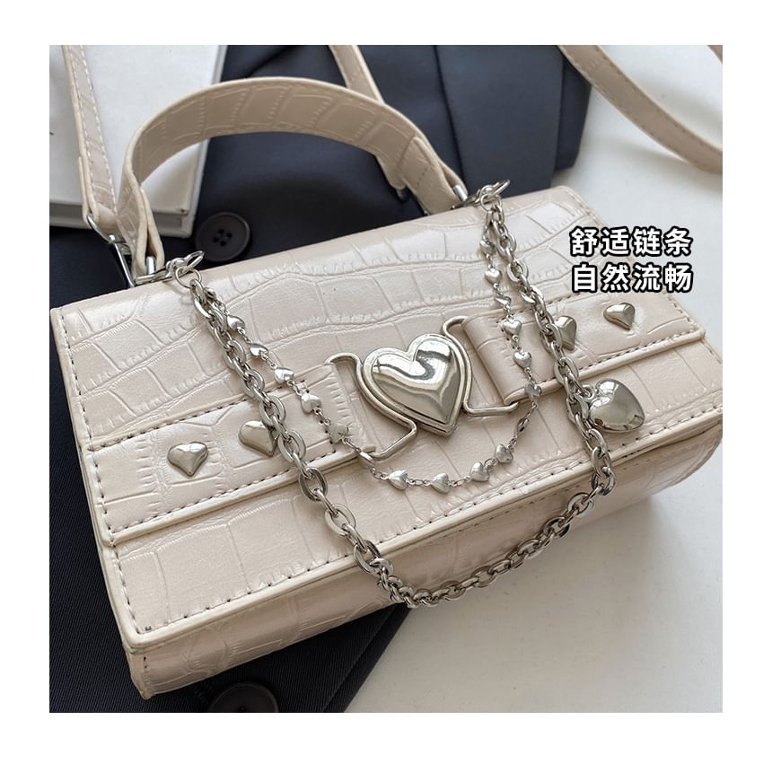 Grain Flap Crossbody Croc Heart Buckled Bag