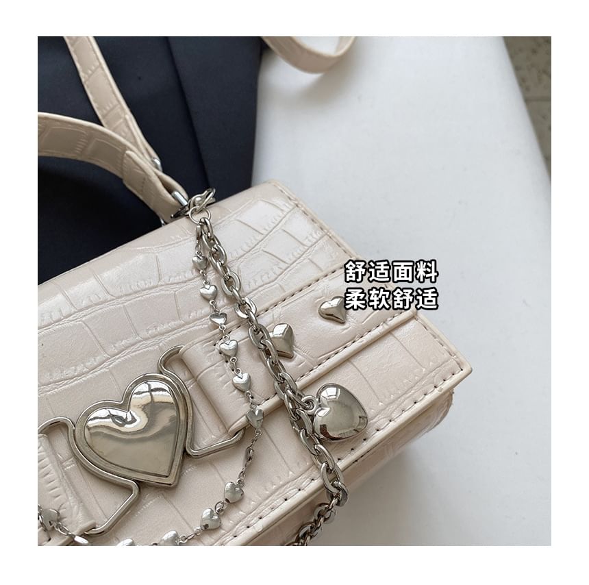 Grain Flap Crossbody Croc Heart Buckled Bag