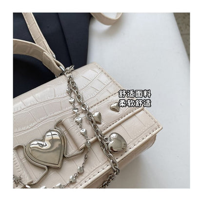 Grain Flap Crossbody Croc Heart Buckled Bag