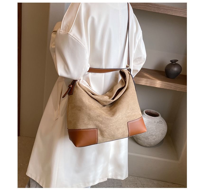 Faux Leather Paneled Crossbody Bag