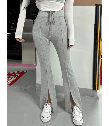 High Rise Plain Slim-Fit Boot-Cut Slit Pants