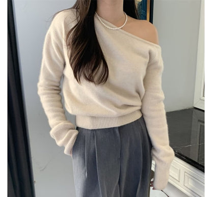 One-Shoulder Plain Sweater