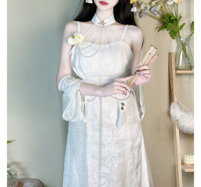 Short-Sleeve Sheer Panel Maxi Sheath  Lolita Dress  / Light Jacket / Set