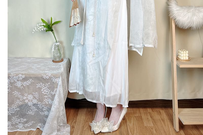 Short-Sleeve Sheer Panel Maxi Sheath  Lolita Dress  / Light Jacket / Set