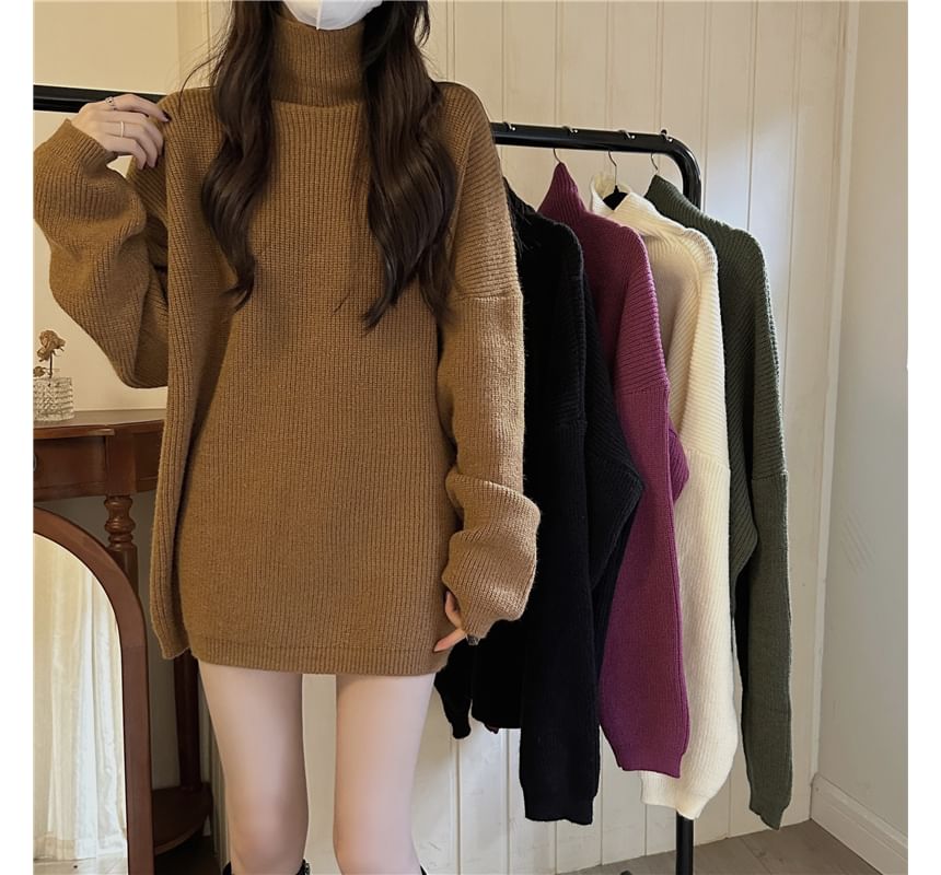 Turtleneck Plain Oversized Sweater