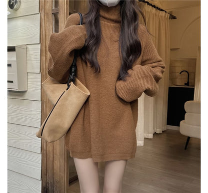 Turtleneck Plain Oversized Sweater