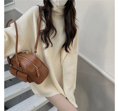 Turtleneck Plain Oversized Sweater