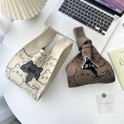 Bag Tote Print Knit Cat