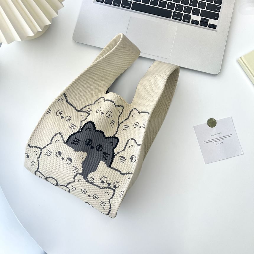 Bag Tote Print Knit Cat
