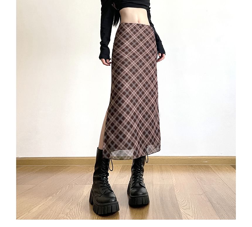 Mid Plaid A-Line Waist Midi Skirt