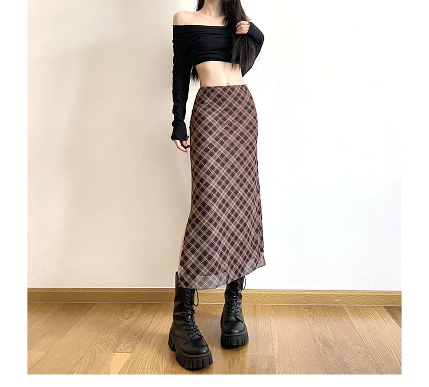 Midi A-Line Mid Skirt Plaid Waist