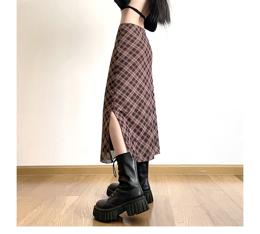 Mid Plaid A-Line Waist Midi Skirt