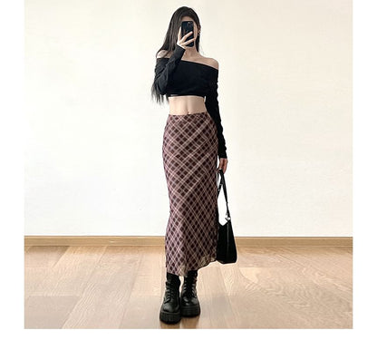 Mid Plaid A-Line Waist Midi Skirt