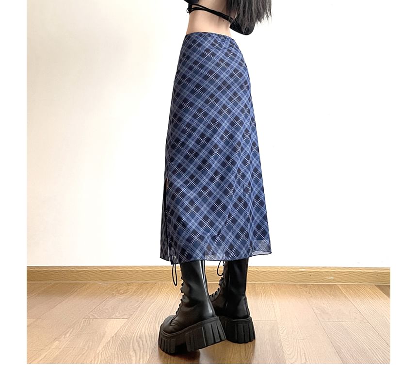Mid Plaid A-Line Waist Midi Skirt