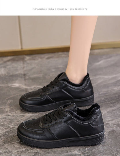 Platform Plain Panel Fleece-Lined Sneakers