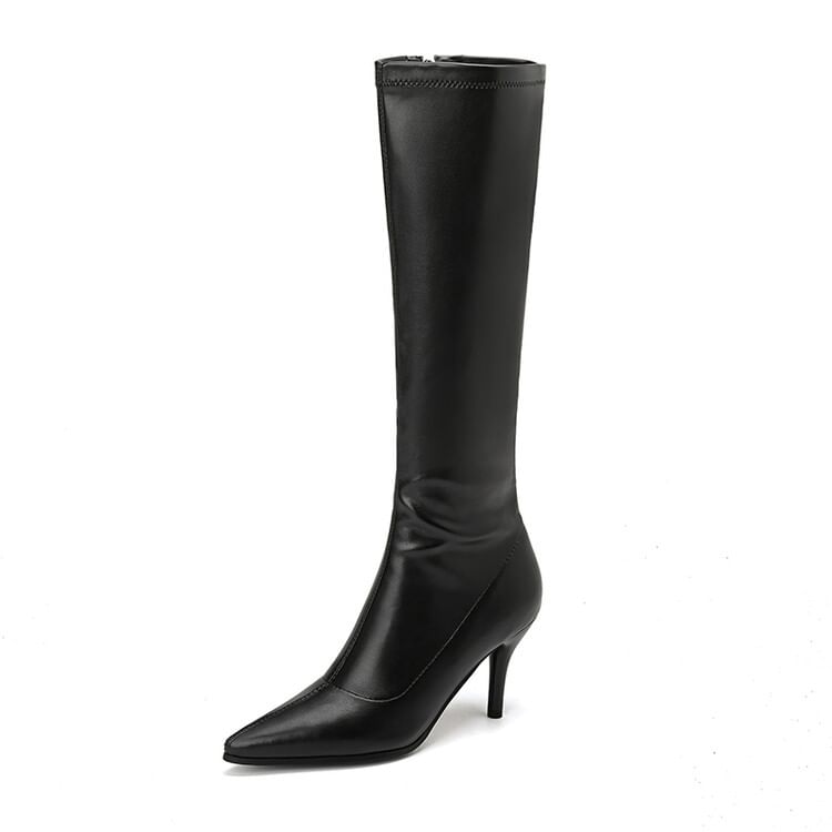 Stiletto Pointed Toe Plain Faux Leather Tall Boots