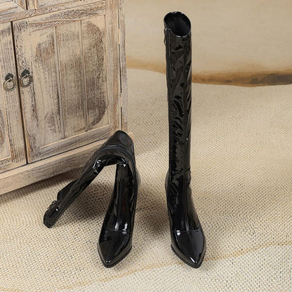 Stiletto Pointed Toe Plain Faux Leather Tall Boots