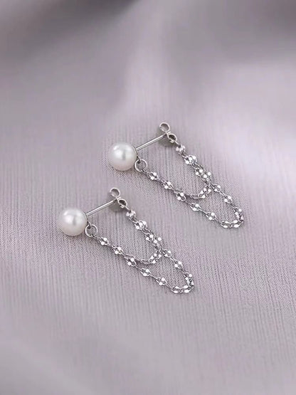 Faux Pearl Chain Alloy Dangle Earring