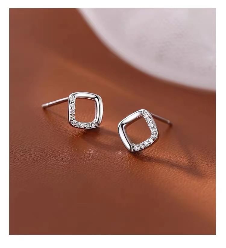 Square Rhinestone Alloy Stud Earring