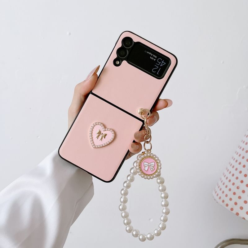 Heart Faux Pearl Charm Phone Case