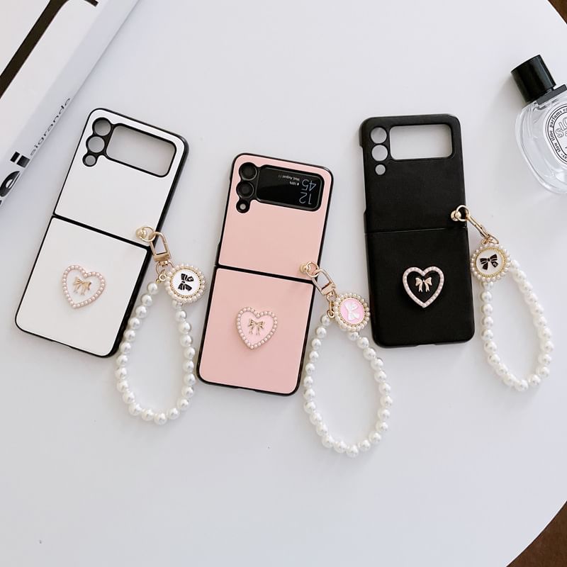 Heart Faux Pearl Charm Phone Case
